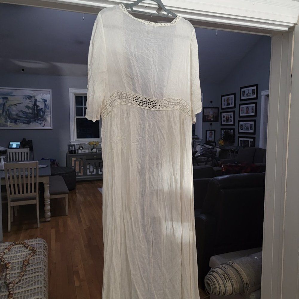 Cute Options Women's White 100% Rayon Lace Kaftan Beach Cover Up Dress S… - Picture 9 of 9